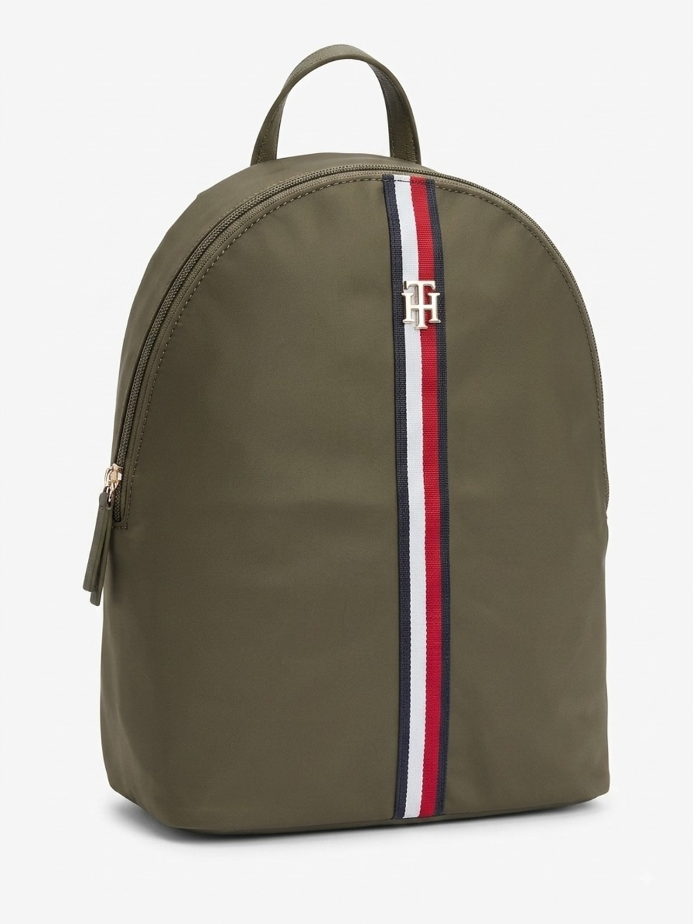 Tommy Hilfiger Olive Nylon Backpack with Signature Stripe